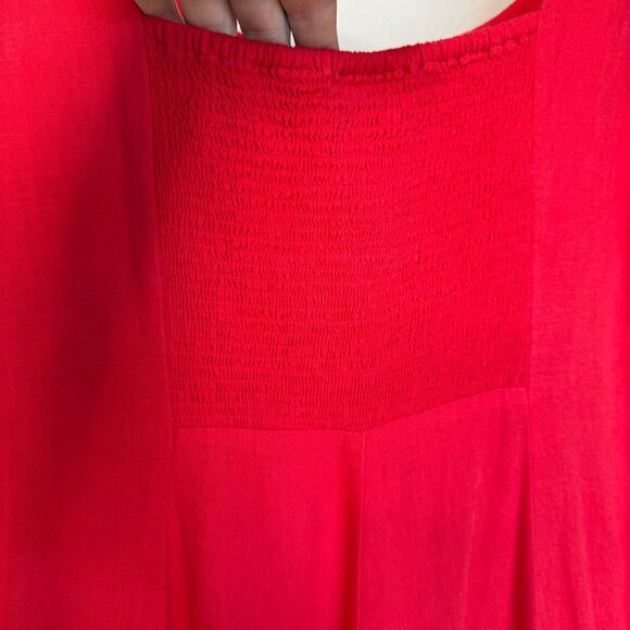 Gap Red Linen Blend Square Neck Sleeveless Fit & Flare Long Midi Dress Small - Picture 6 of 11